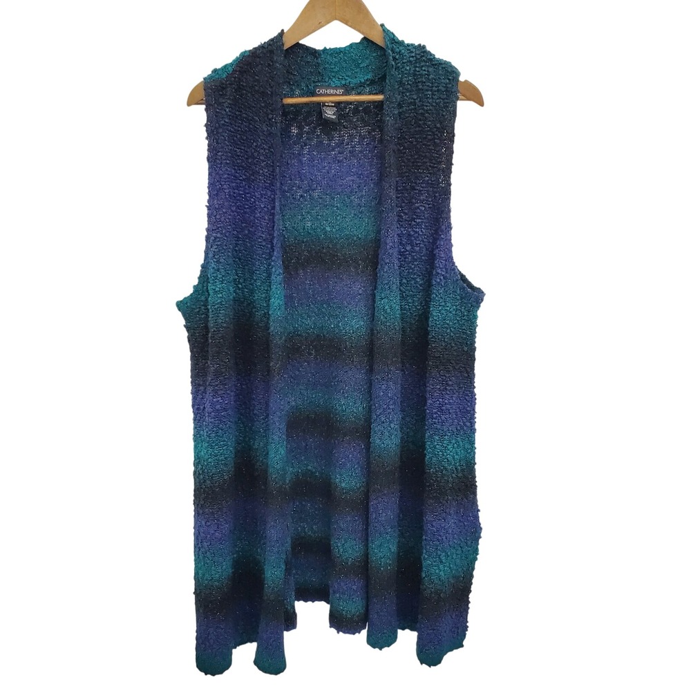 Catherines Womens Sleeveless Ombre Cardigan Sweater Plus Size 1X Silver Sparkle